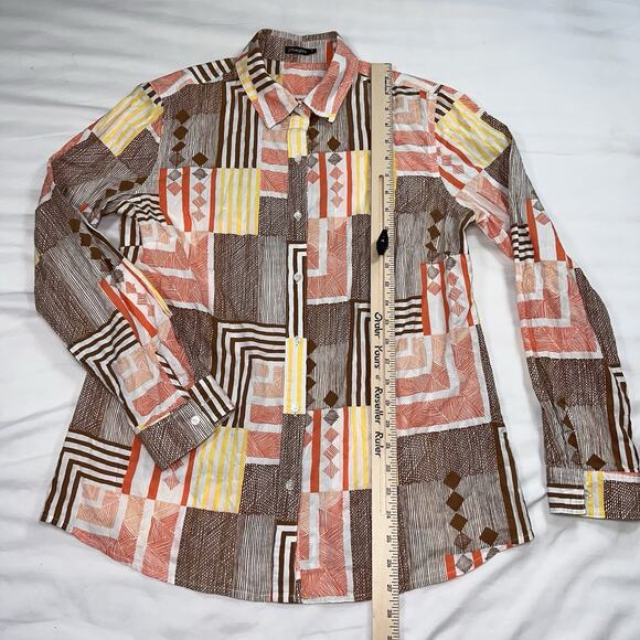 J. Mclaughlin Lois Blouse Size M Brown Orange Yellow Geometric Button Up LS NWOT - Picture 5 of 14